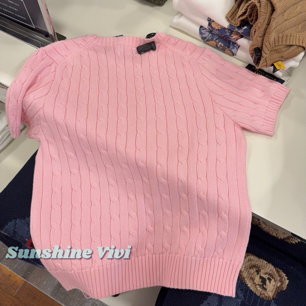 NWT Polo Ralph Lauren Woman Cotton Short-Sleeve Sweater pink large - Picture 3 of 6